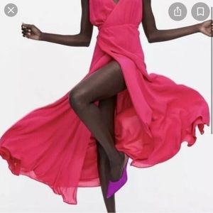 Zara Size Small Hot Pink Wrap Dress NWT